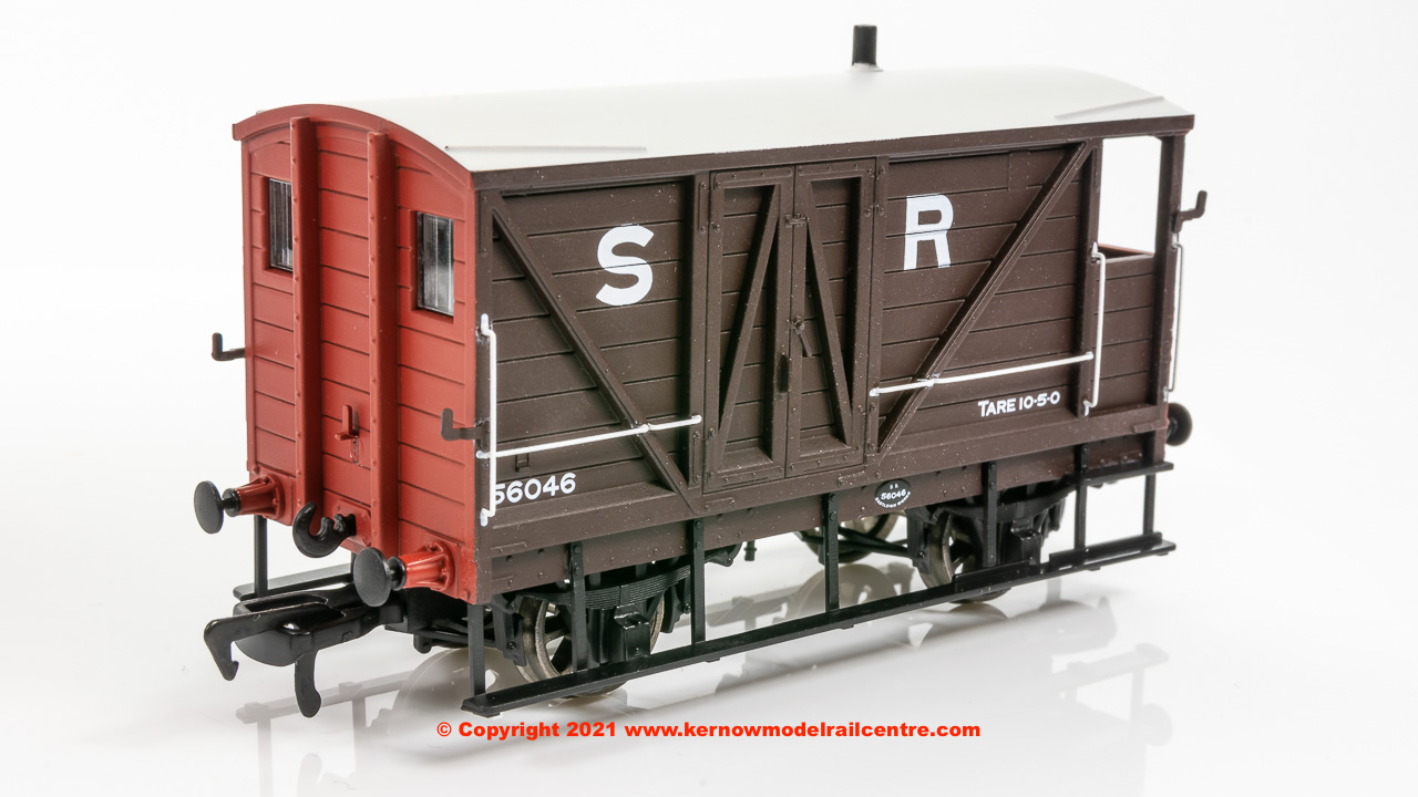 SB003A LSWR 10 Ton Goods Brake Van number 56046 in SR Brown livery with red ends